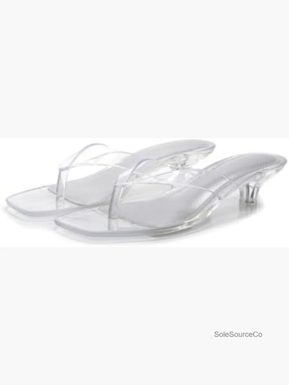 Clear Square Toe Kitten Heel Sandals Slip On Mules